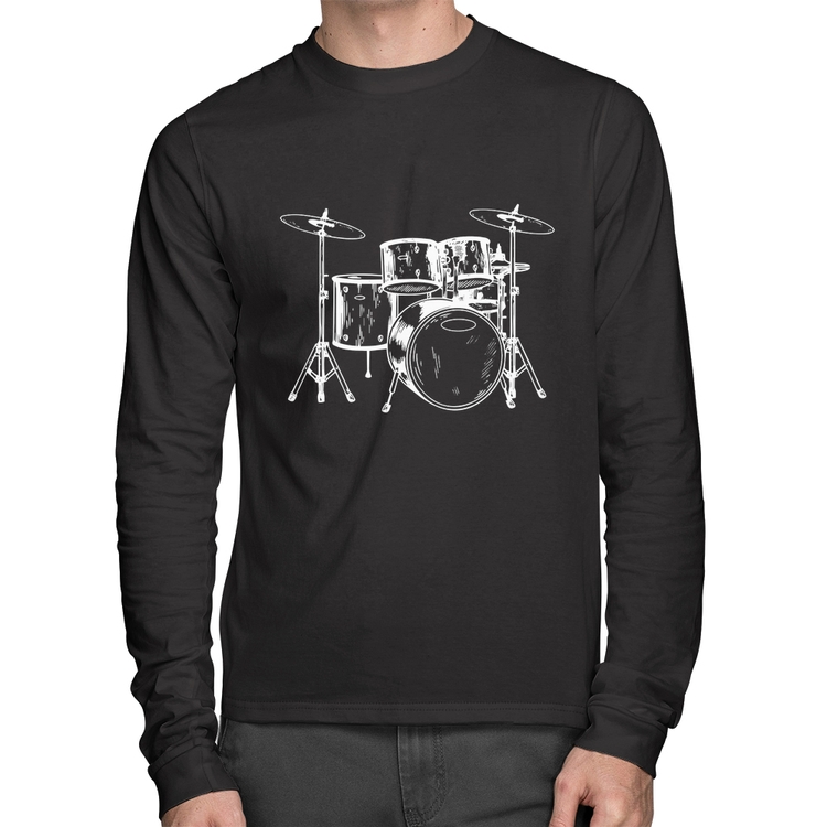 Camiseta Algodão Bateria Música Manga Longa