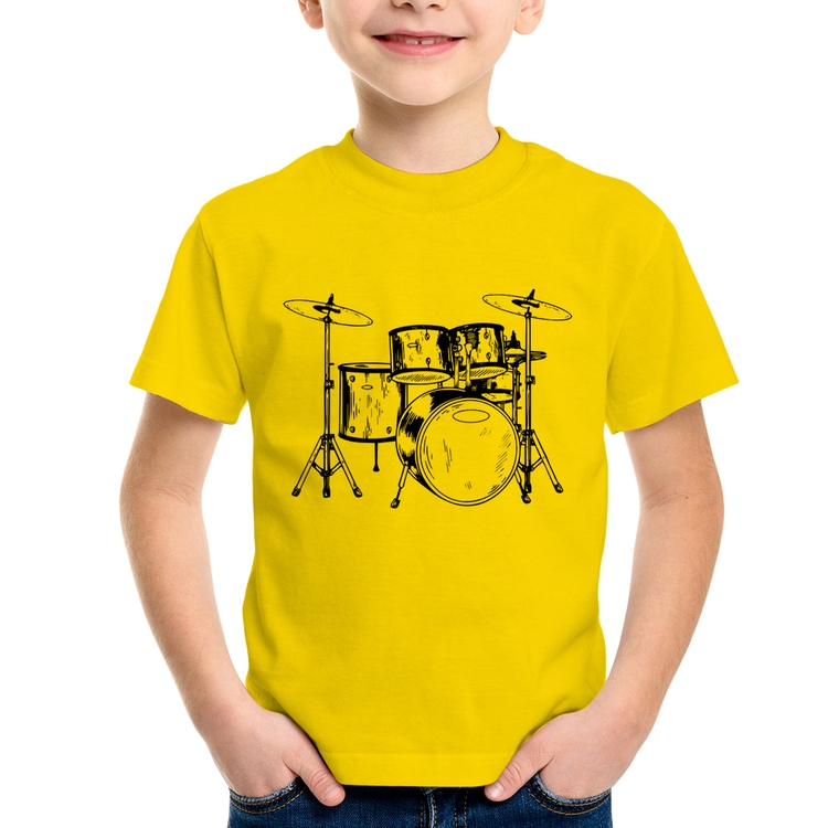 Camiseta Infantil Bateria Música - Amarela