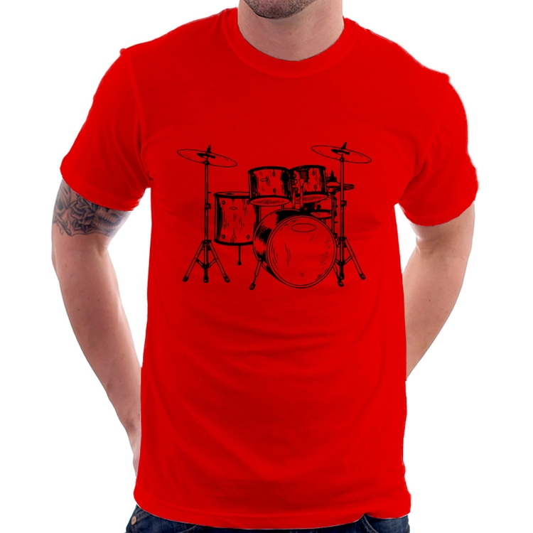 Camiseta Bateria Música - Vermelha