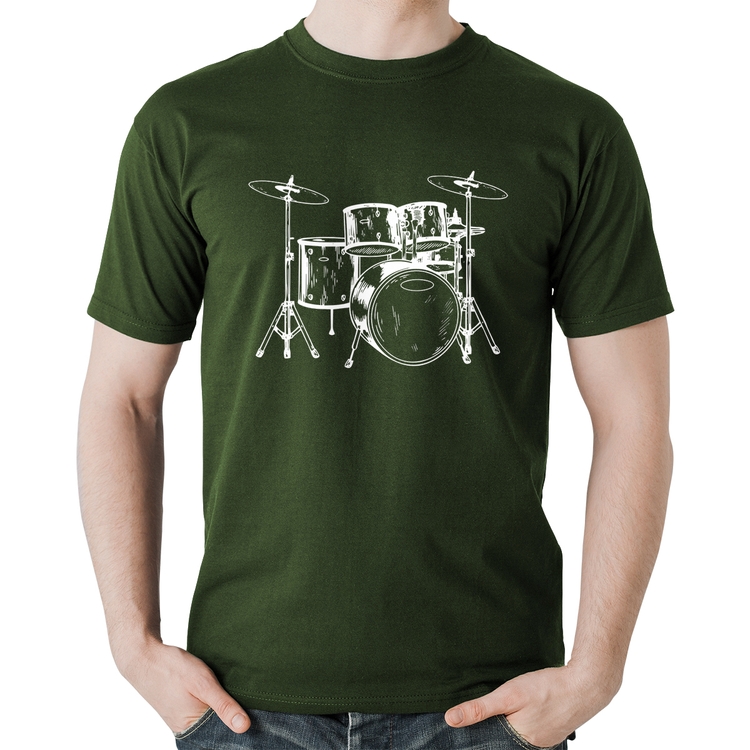 Camiseta Algodão Bateria Música - Musgo