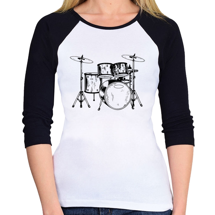 Baby Look Raglan Bateria Música Manga 3/4