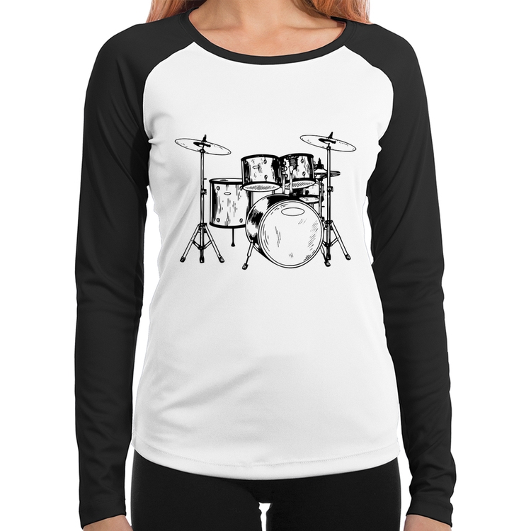 Baby Look Raglan Bateria Música Manga Longa