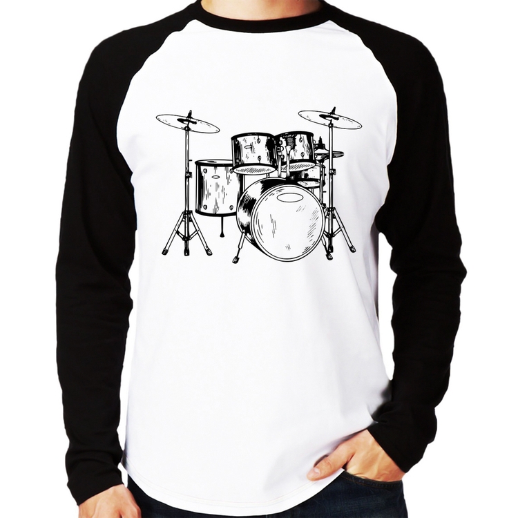 Camiseta Raglan Bateria Música Manga Longa