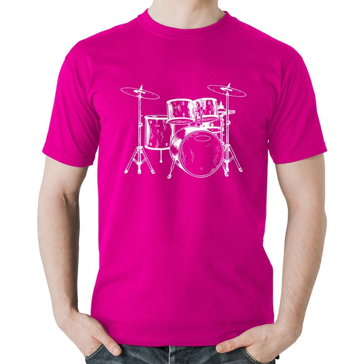 Camiseta Algodão Bateria Música - Rosa