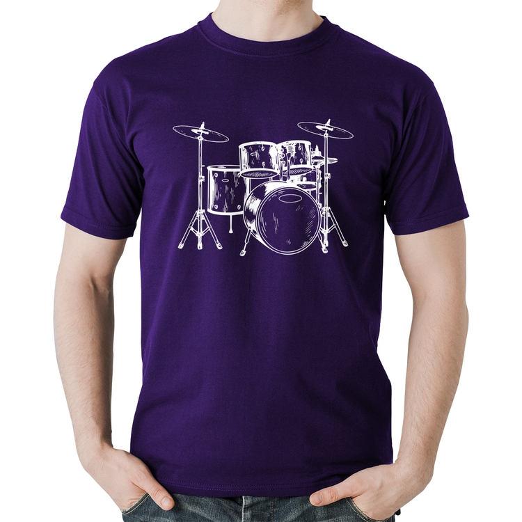 Camiseta Algodão Bateria Música - Roxa