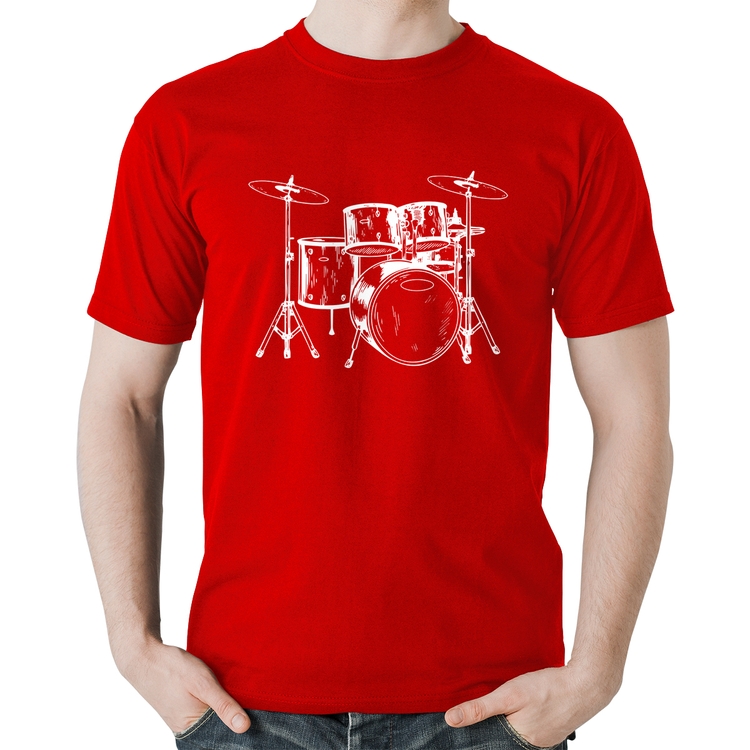 Camiseta Algodão Bateria Música - Vermelha