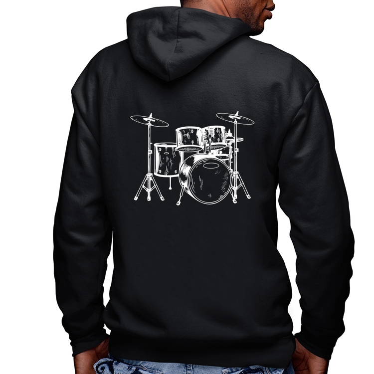 Blusa Moletom Bateria Música Masculina com Capuz e Zíper