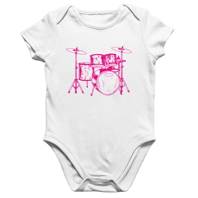 Body Bebê Algodão Bateria Música (rosa) - Branco
