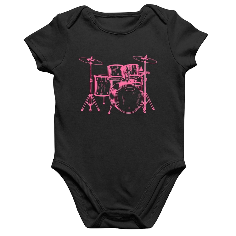 Body Bebê Algodão Bateria Música (rosa)