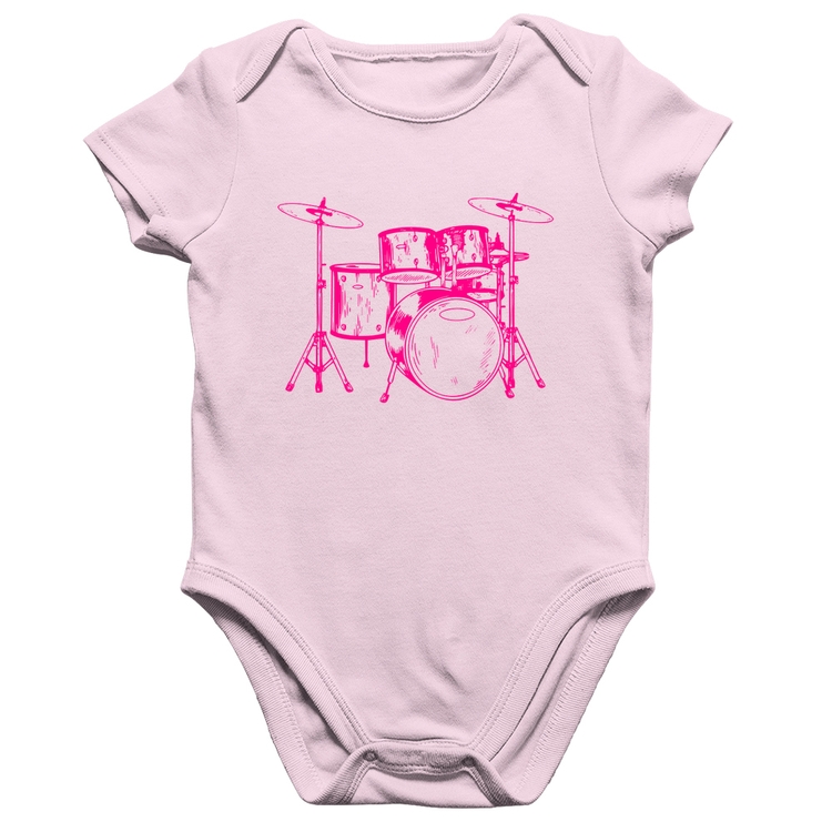 Body Bebê Algodão Bateria Música (rosa) - Rosa Bebê