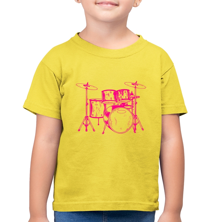 Camiseta Algodão Infantil Bateria Música (rosa) - Amarelo Canário