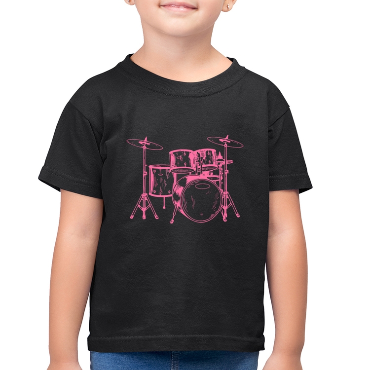 Camiseta Algodão Infantil Bateria Música (rosa)