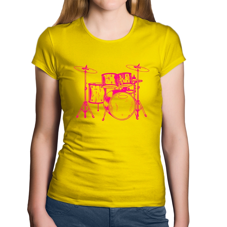 Baby Look Algodão Bateria Música (rosa) - Amarela