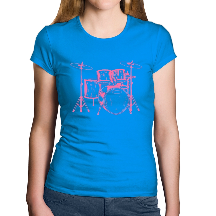 Baby Look Algodão Bateria Música (rosa) - Azul