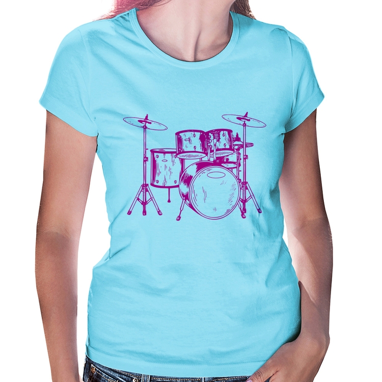 Baby Look Bateria Música (rosa) - Azul Bebê