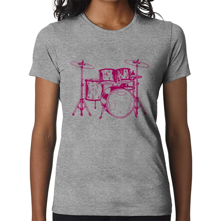 Baby Look Bateria Música (rosa) - Cinza