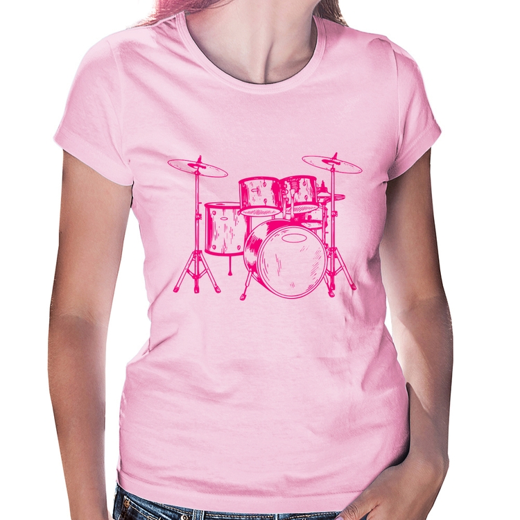 Baby Look Bateria Música (rosa) - Rosa Bebê