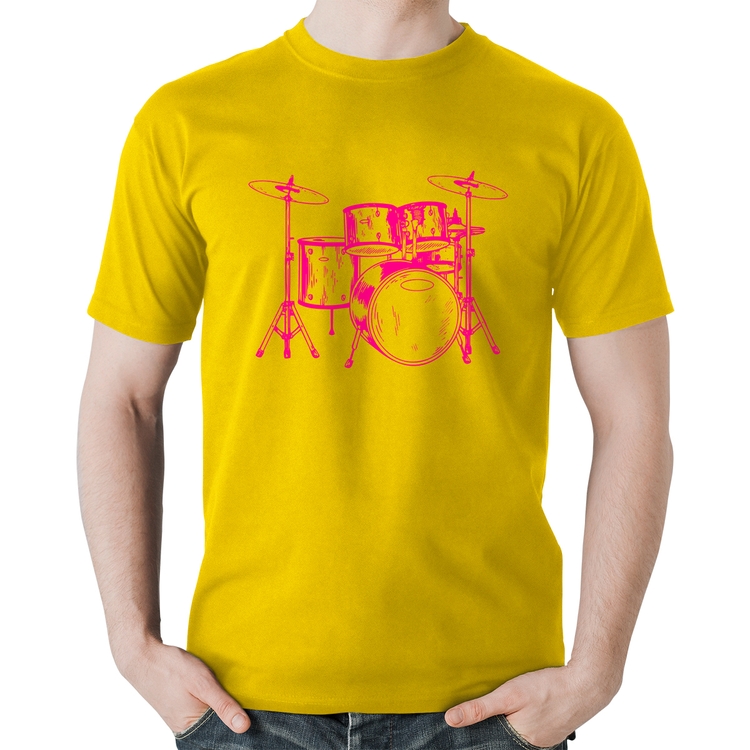 Camiseta Algodão Bateria Música (rosa) - Amarela