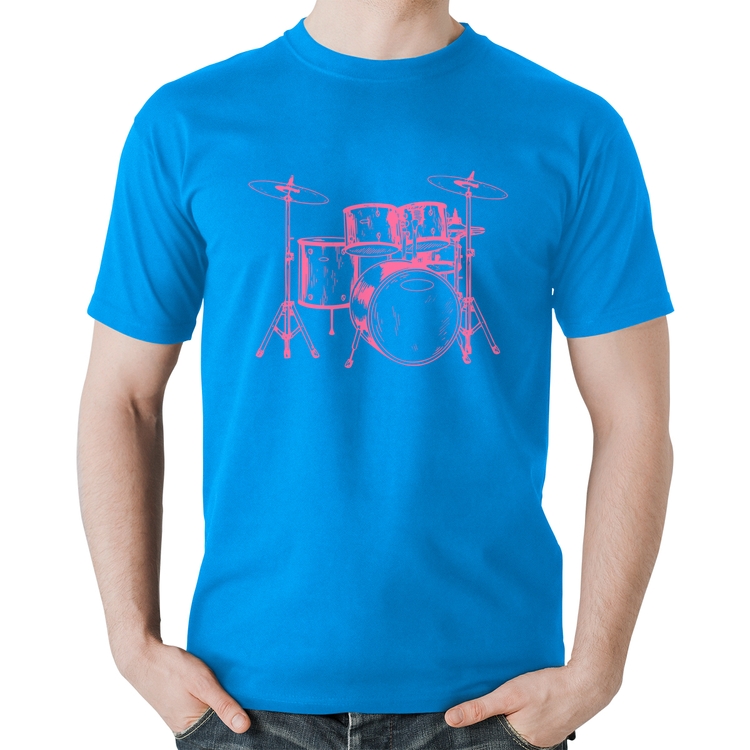 Camiseta Algodão Bateria Música (rosa) - Azul