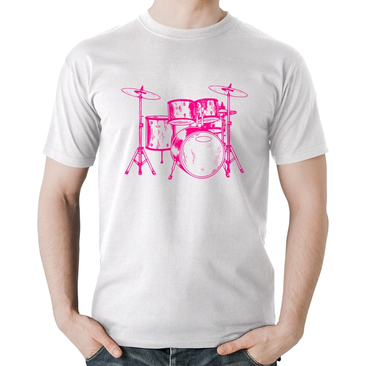 Camiseta Algodão Bateria Música (rosa) - Branca