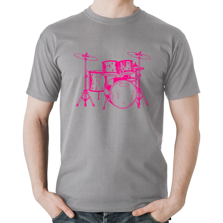 Camiseta Algodão Bateria Música (rosa) - Cinza