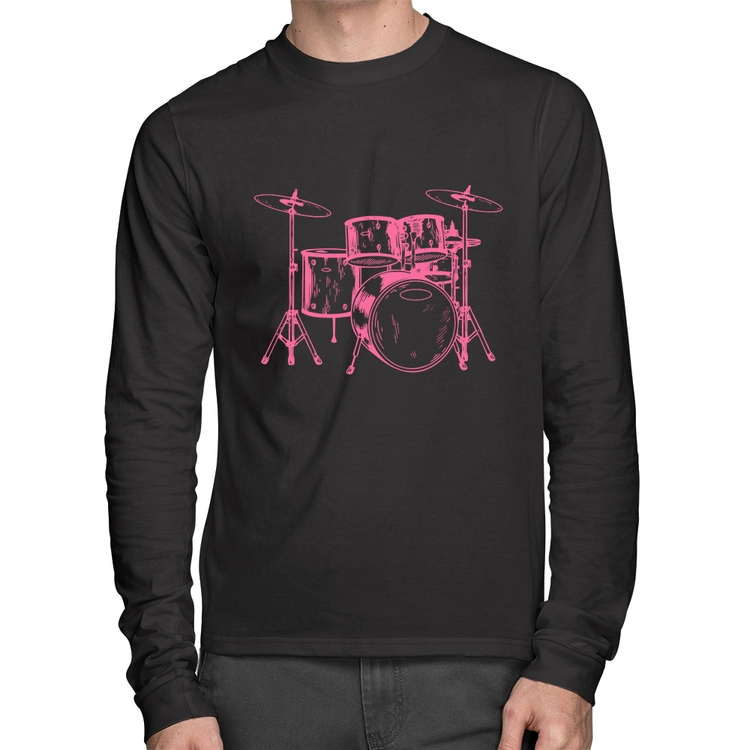 Camiseta Algodão Bateria Música (rosa) Manga Longa