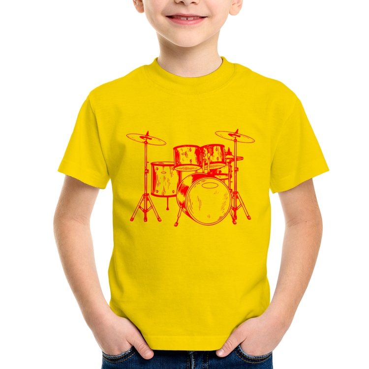Camiseta Infantil Bateria Música (rosa) - Amarela