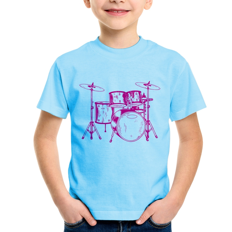 Camiseta Infantil Bateria Música (rosa) - Azul Bebê