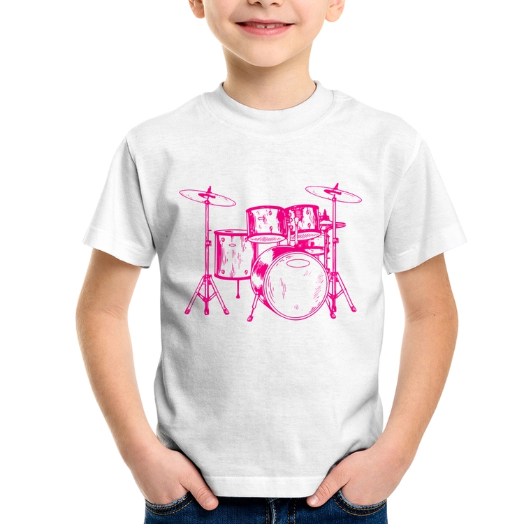 Camiseta Infantil Bateria Música (rosa)