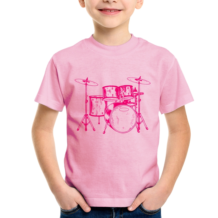 Camiseta Infantil Bateria Música (rosa) - Rosa Bebê