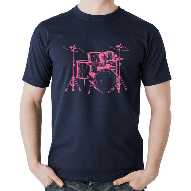 Camiseta Algodão Bateria Música (rosa) - Marinho