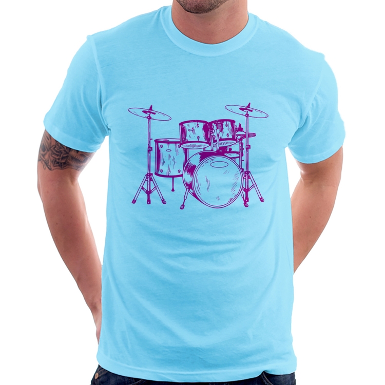 Camiseta Bateria Música (rosa) - Azul Bebê