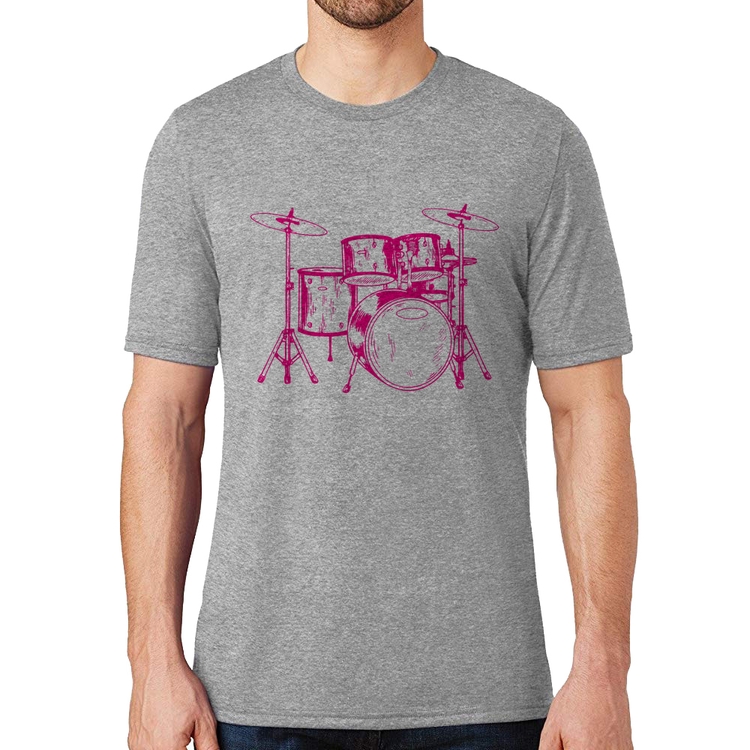 Camiseta Bateria Música (rosa) - Cinza