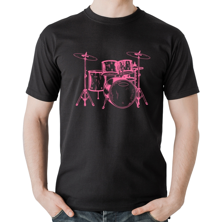 Camiseta Algodão Bateria Música (rosa)