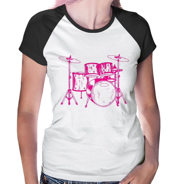 Baby Look Raglan Bateria Música (rosa)