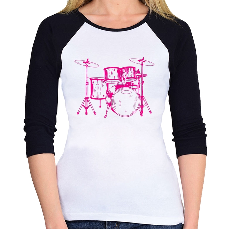 Baby Look Raglan Bateria Música (rosa) Manga 3/4