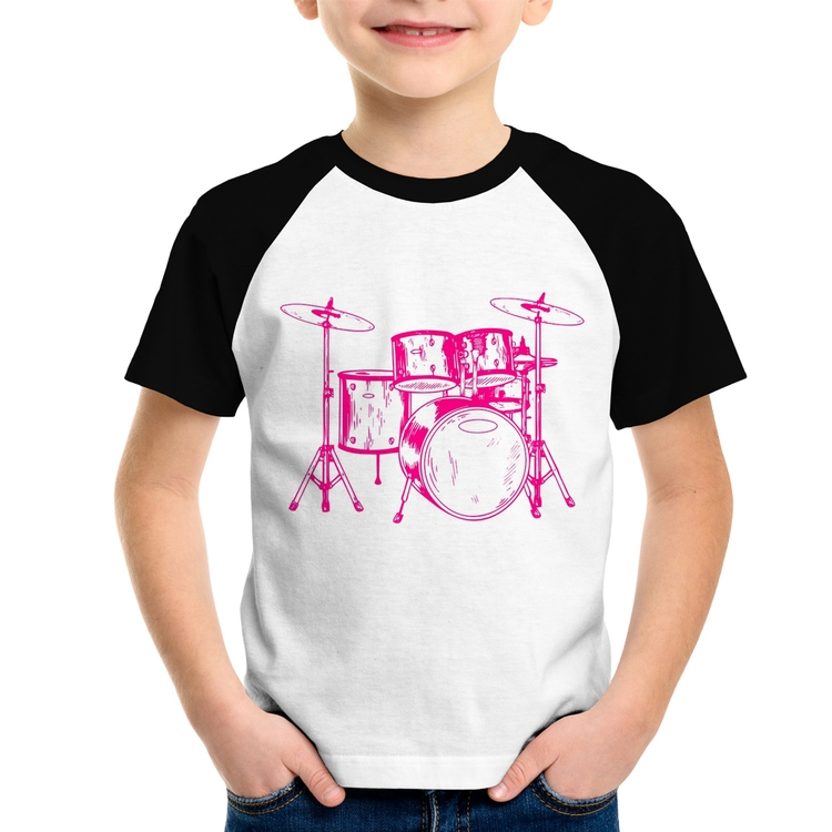 Camiseta Raglan Infantil Bateria Música (rosa)