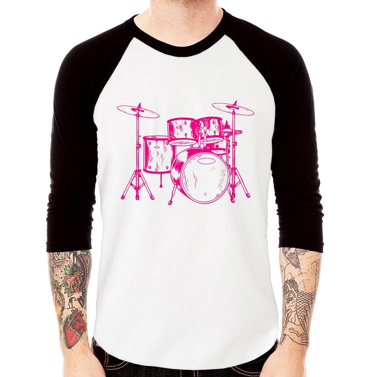 Camiseta Raglan Bateria Música (rosa) Manga 3/4