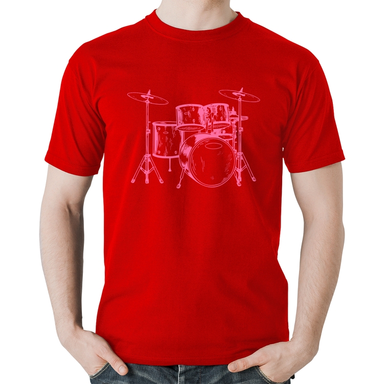 Camiseta Algodão Bateria Música (rosa) - Vermelha