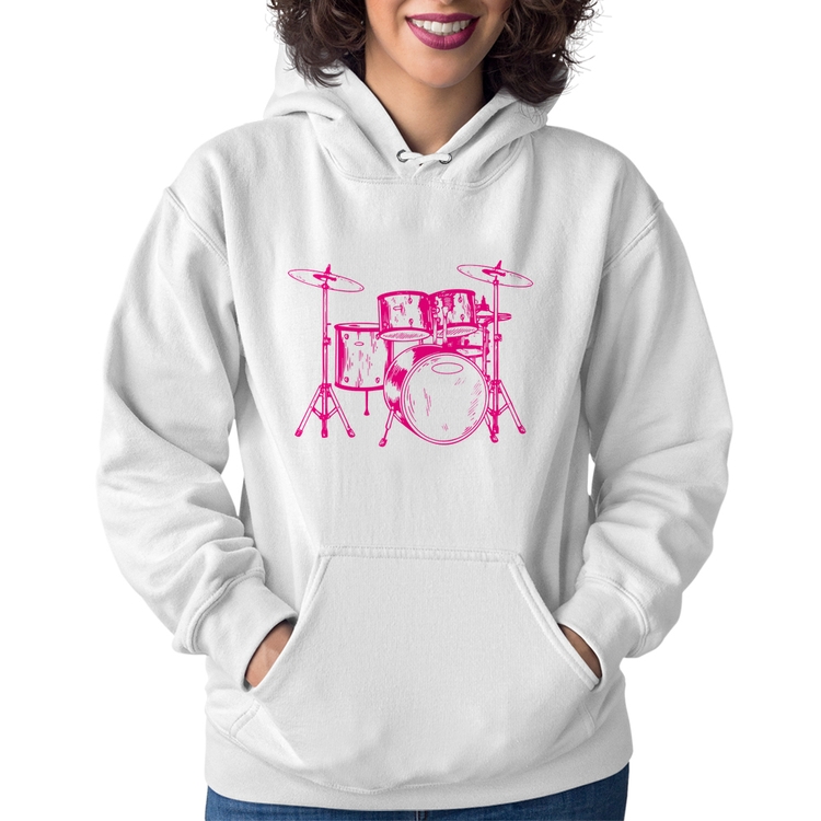 Moletom Feminino Bateria Música (rosa) - Branco