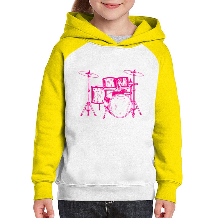 Moletom Infantil Bateria Música (rosa) - Branco/Amarelo