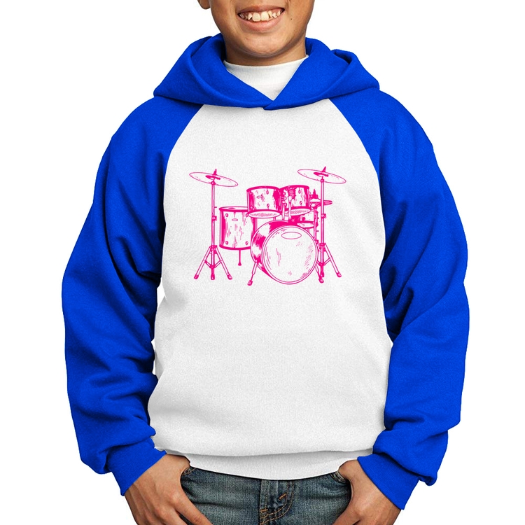 Moletom Infantil Bateria Música (rosa) - Branco/Azul