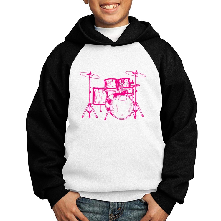 Moletom Infantil Bateria Música (rosa) - Branco/Preto
