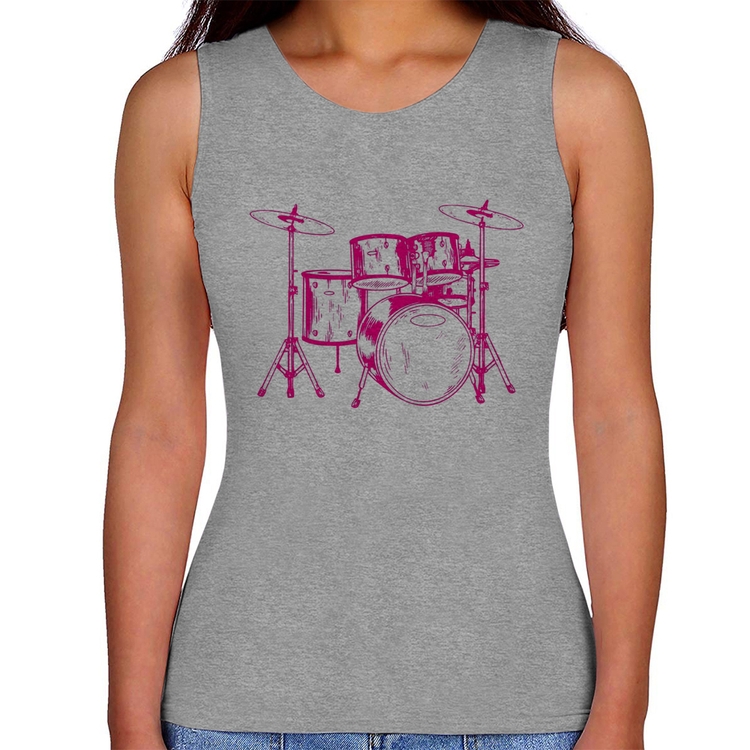Regata Feminina Bateria Música (rosa) - Cinza