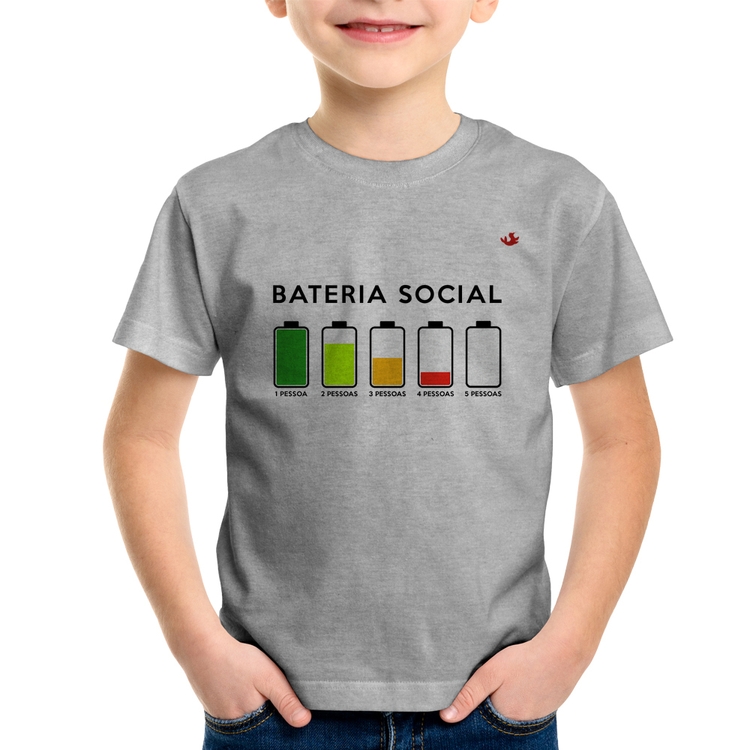 Camiseta Infantil Bateria Social - Cinza