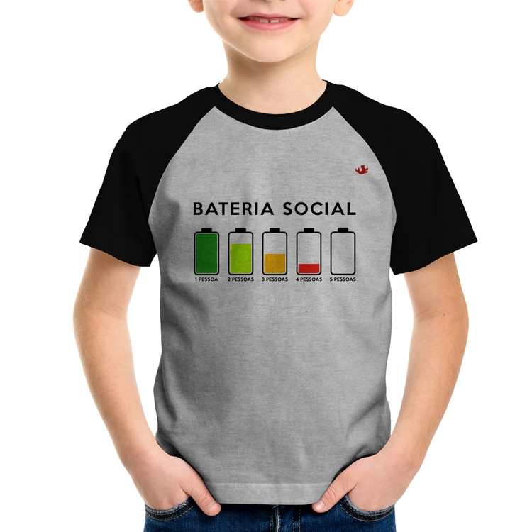 Camiseta Raglan Infantil Bateria Social - Cinza/Preto