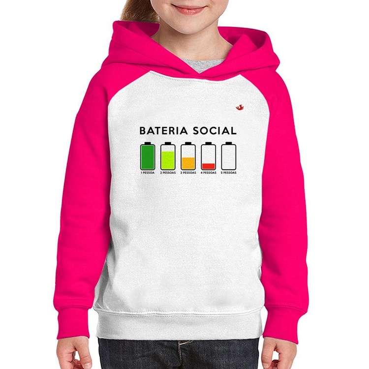 Moletom Infantil Bateria Social - Branco/Rosa