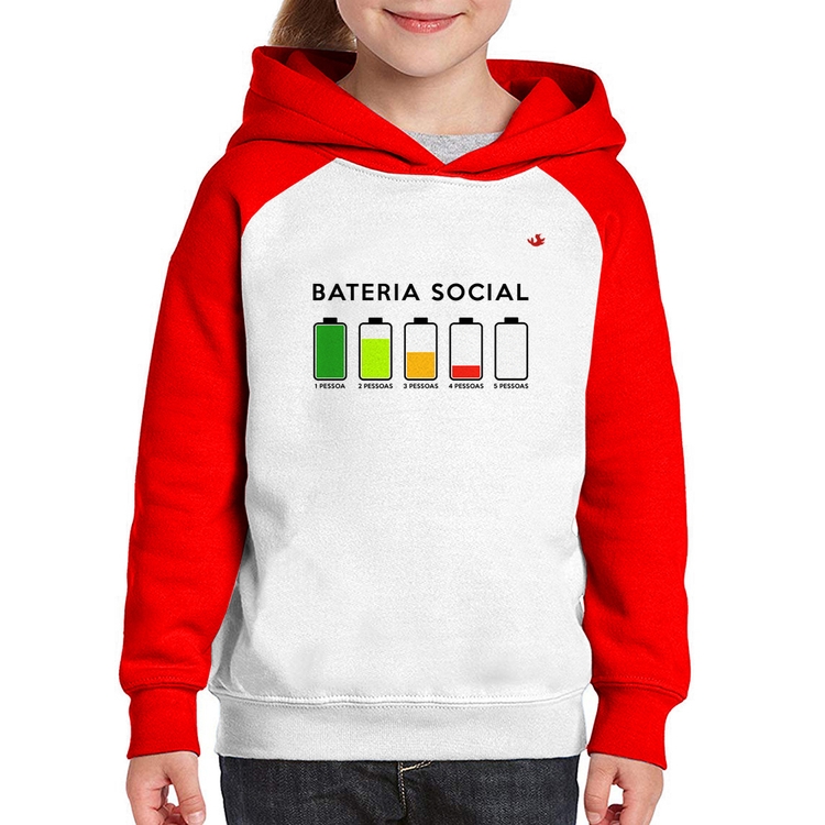 Moletom Infantil Bateria Social - Branco/Vermelho