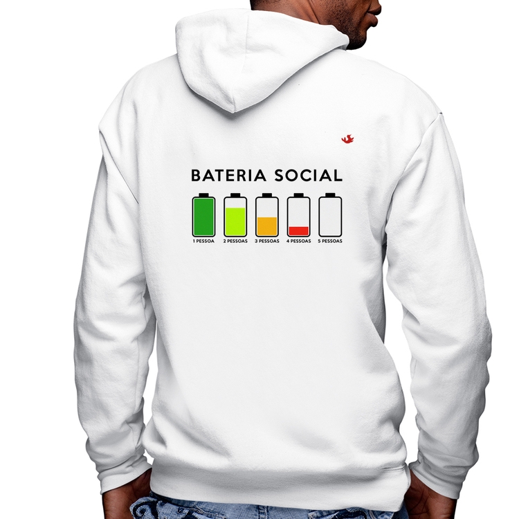 Blusa Moletom Bateria Social Masculina com Capuz e Zíper - Branca