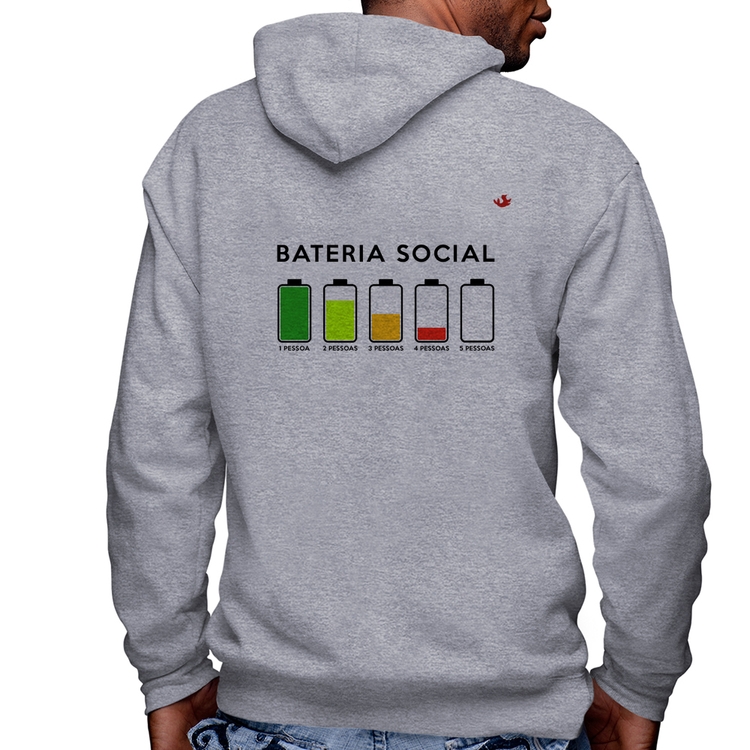 Blusa Moletom Bateria Social Masculina com Capuz e Zíper - Mescla